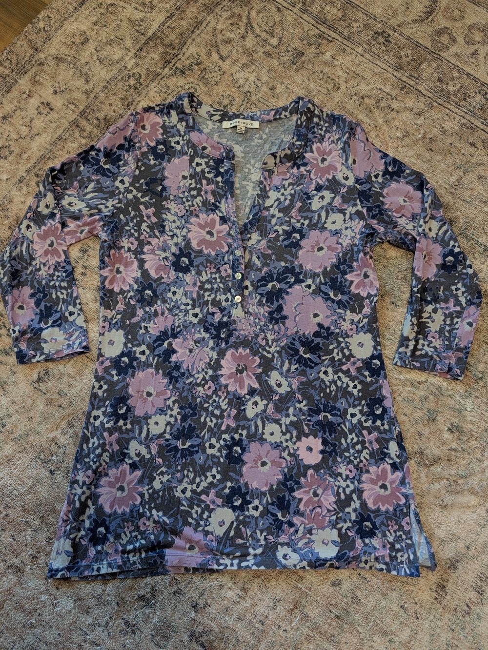 Rose & Olive Pink and Blue Floral Henley Tunic